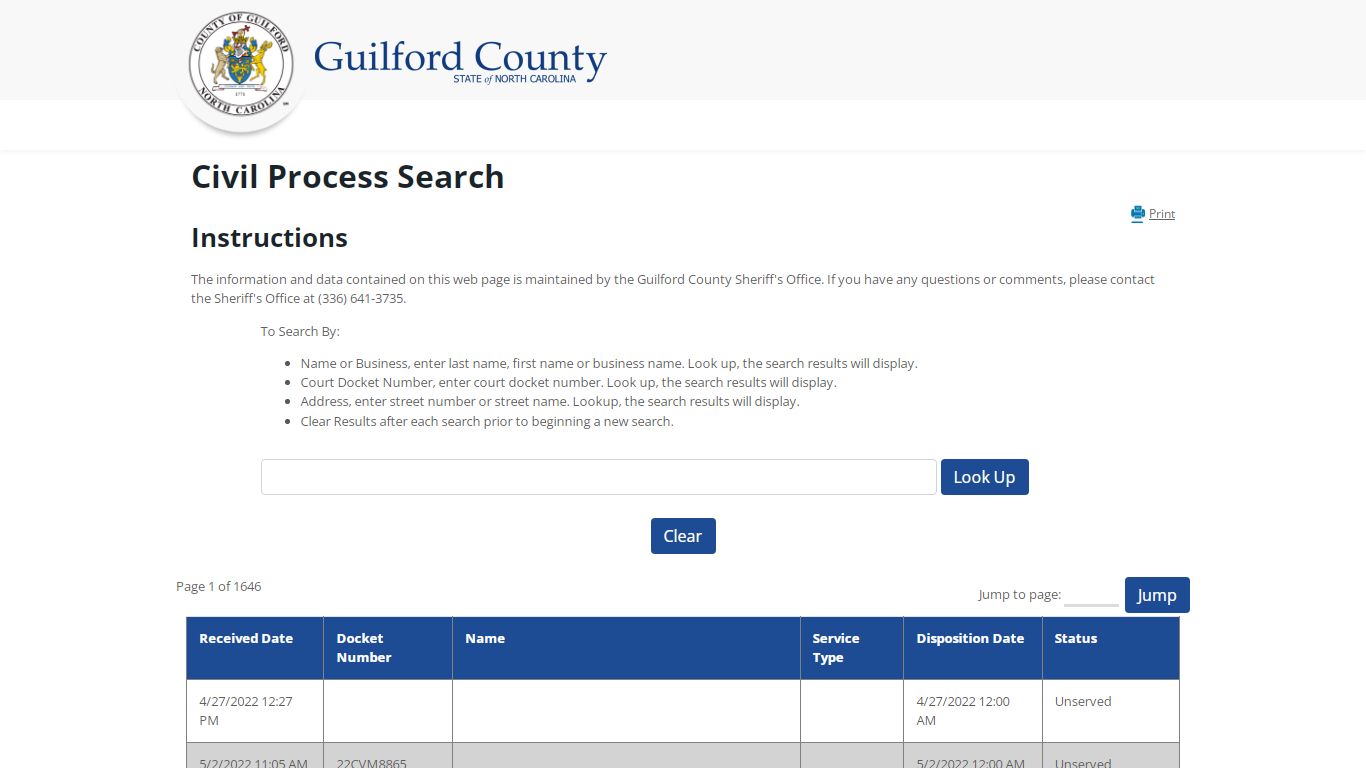 Guilford County, NC | Home - Civil Process Search